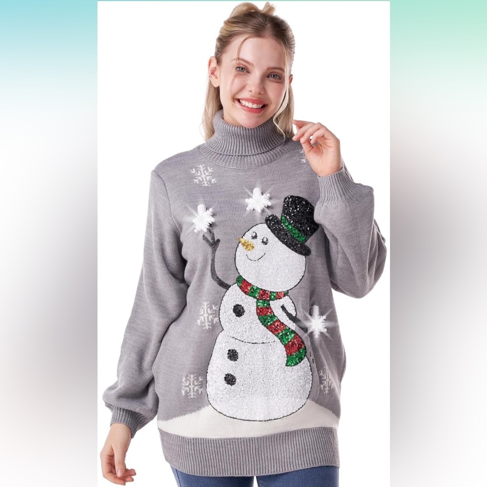 Giggling Getup Snowman Ugly Christmas Sweater Dress LED light-up Women’s Large